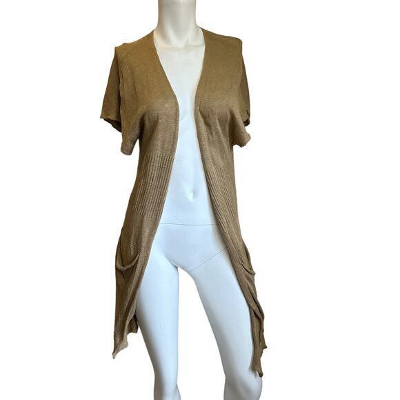 Margaret O'Leary Linen Blend Tan Open Front Cardigan Lightweight Sweater sz 1=XS - Picture 1 of 9
